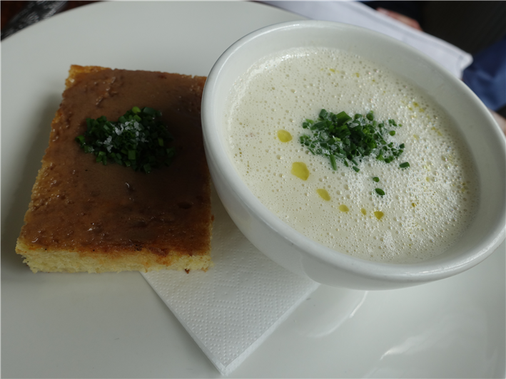garlic soup with anchovy toast